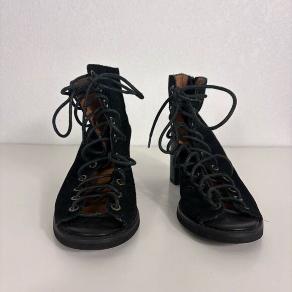 Jeffery Campbell Black Suede Lace Up Block Heeled Open Toed Sandals Size 7 - Picture 4 of 14